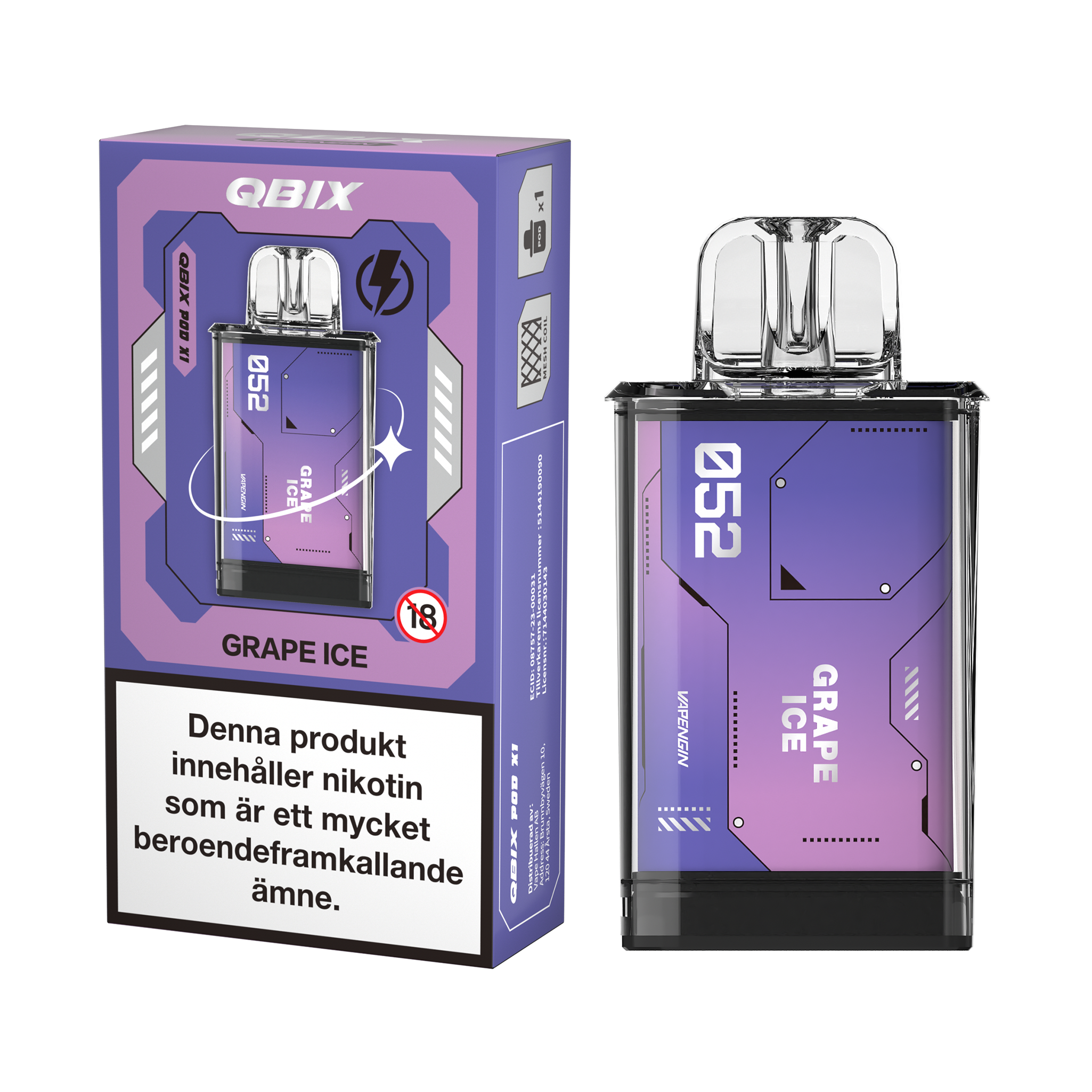 QBIX Pod - Grape Ice (14 mg, Engångspod)