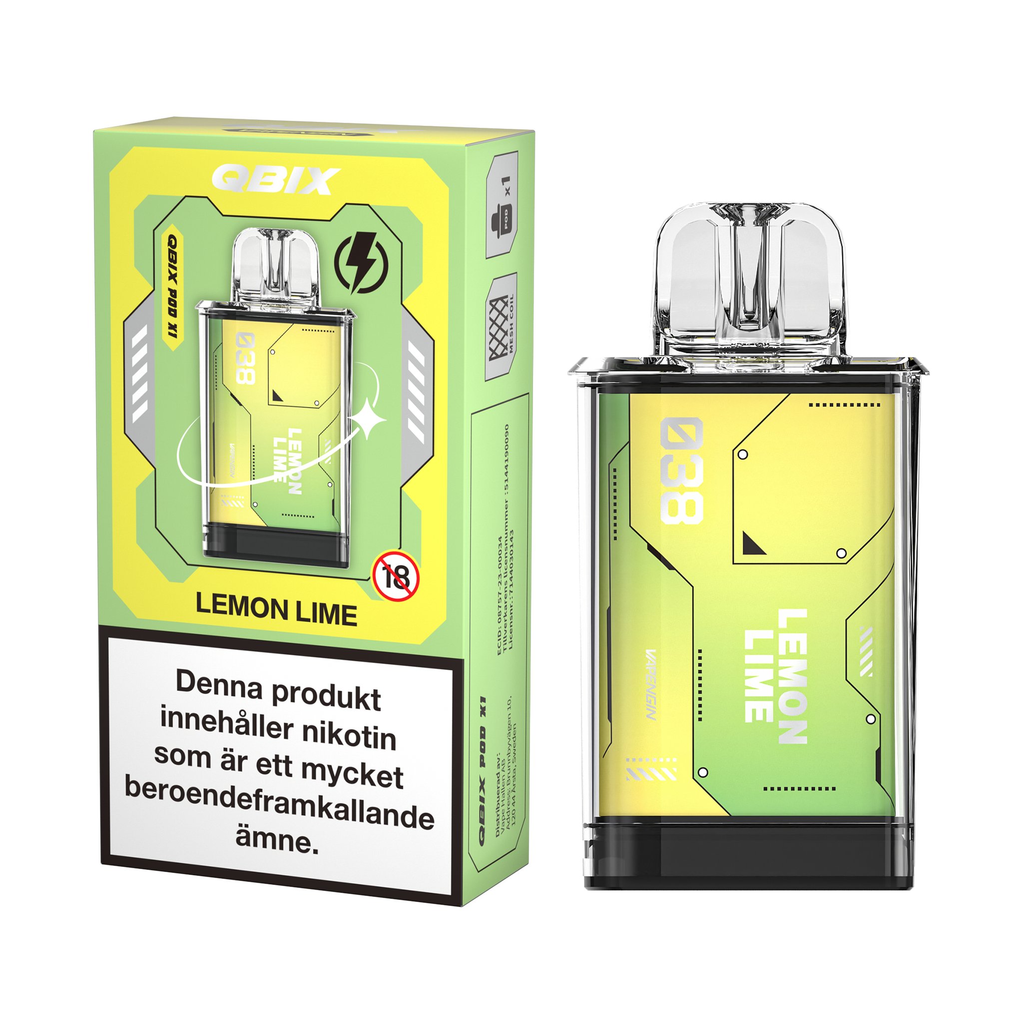 QBIX Pod - Lemon Lime (14 mg, Engångspod)