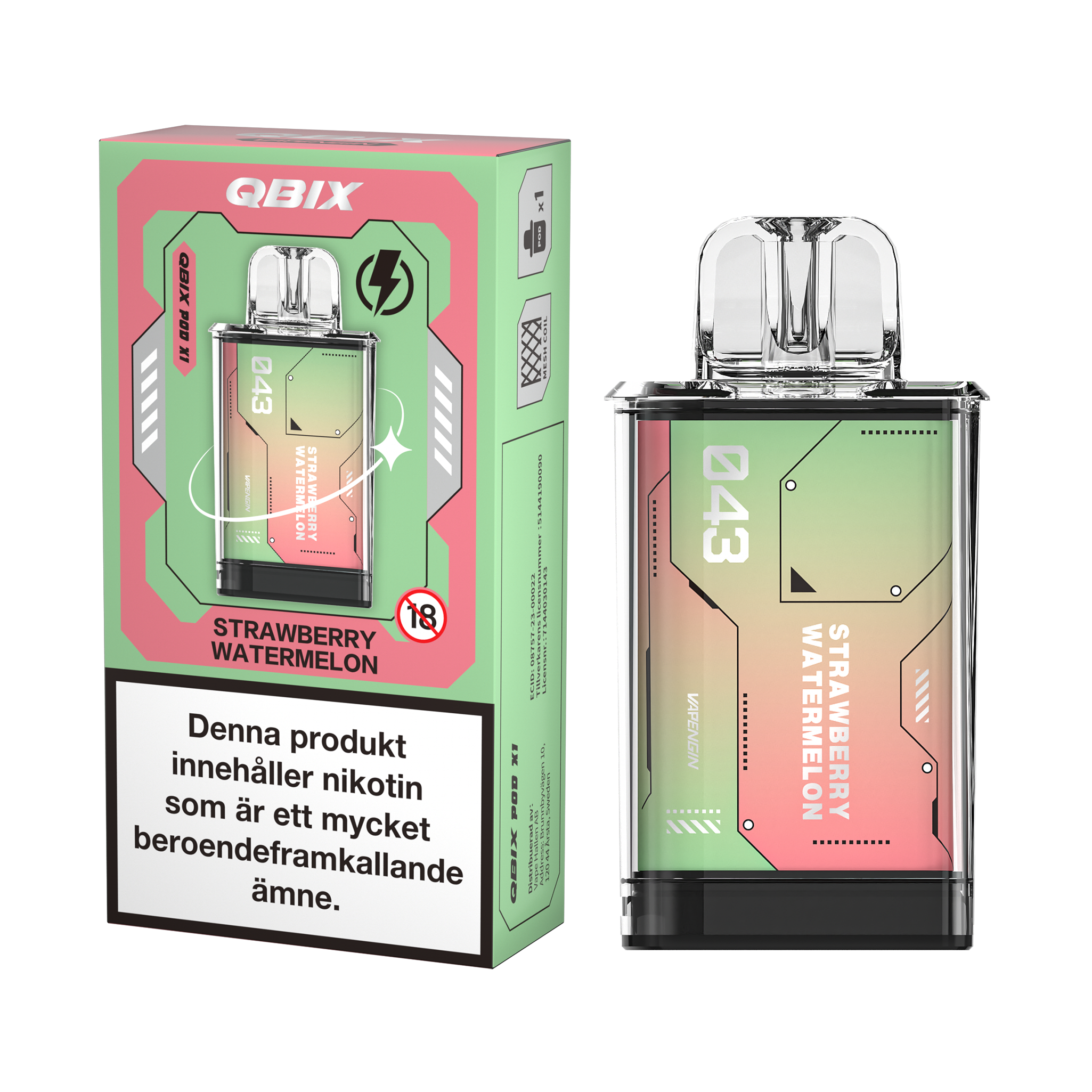 QBIX Pod - Strawberry Watermelon (14 mg, Engångspod)