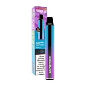 Panther Bar disposable vape with Blueberry Sour Raspberry flavor, 20 mg nicotine, 2 ml, manufacturer Dripped.