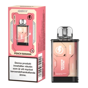 QBIX Pod Peach Banana flavor, 14 mg nicotine, prefilled pod, 2 ml capacity, 1-pack.
