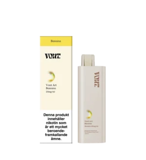 Vont Art Banana disposable vape with 20 mg nicotine, 2 ml e-liquid, 1 unit, banana flavor.