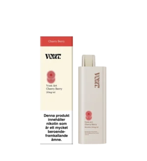 Vont Art Cherry Berry disposable vape, 2 ml capacity, 20 mg nicotine, cooling, flavor: mixed berries and cherry.