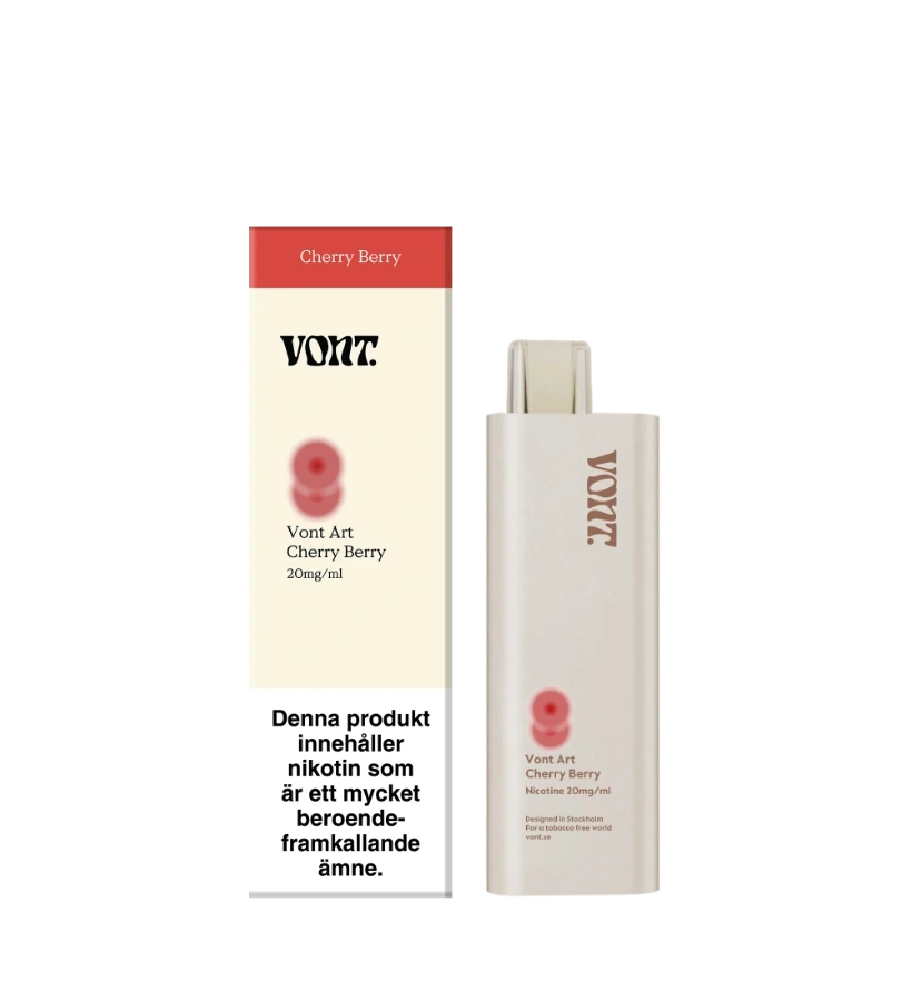 Vont Art Cherry Berry disposable vape, 2 ml capacity, 20 mg nicotine, cooling, flavor: mixed berries and cherry.