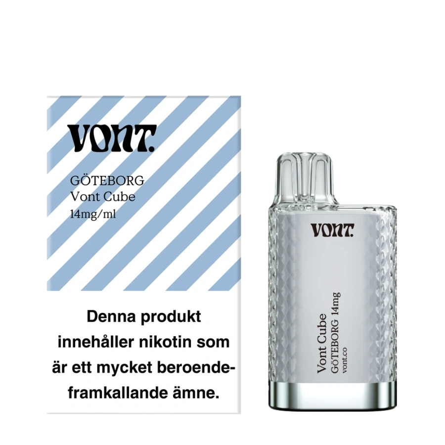 Vont Cube Göteborg disposable vape, 14 mg nicotine, 2 ml, 50VG/50PG, flavor profile soda and elderflower, 1 pc