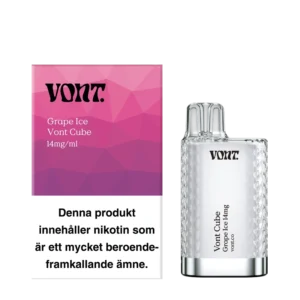 Vont Cube Grape Ice disposable vape, 2 ml juice, 14 mg nicotine, 50VG/50PG, grape flavor with cooling.