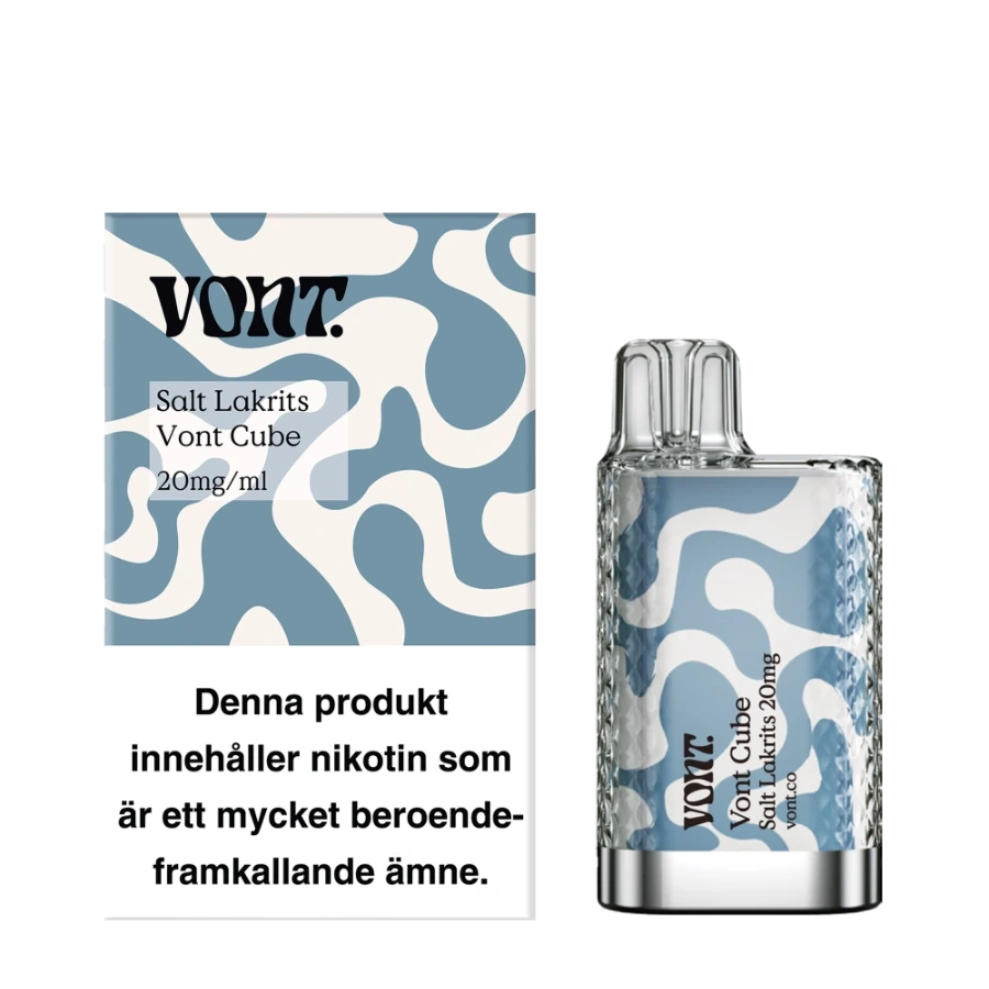 Vont Cube Salt Licorice disposable vape with 20 mg nicotine and 2 ml liquid.