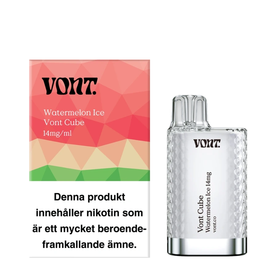 Vont Cube Watermelon Ice disposable vape, 14 mg nicotine, 2 ml, 50VG/50PG, cooling, 1 piece