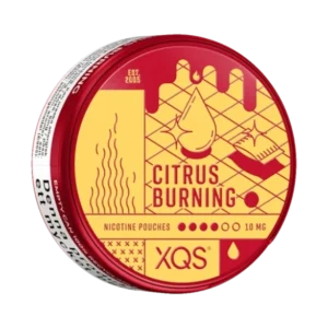 XQS Citrus Burning Slim nicotine pouches, 10 mg/portion, 10 g, tobacco-free snus, all white snus.