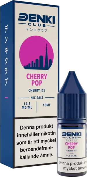 Denki Club Cherry Pop Cherry Ice nicotine salt bottle, 10 ml, 14.5 mg.