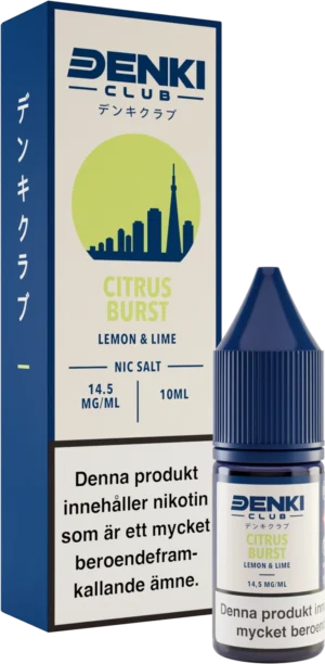 Denki Club Citrus Burst nicotine salt e-liquid Lemon & Lime, 10 ml, 14.5 mg/ml, 50VG/50PG.