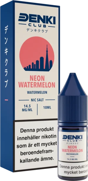 Denki Club Neon Watermelon nicotine salt, 10 ml bottle, 14,5 mg nicotine, 50VG/50PG
