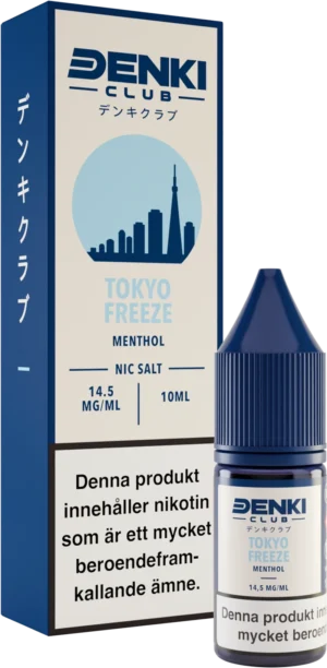 Denki Club Tokyo Freeze Menthol nicotine salt 10 ml, 14.5 mg, 50VG/50PG, cooling effect.