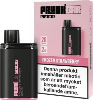 Frunk Bar Cube disposable vape in Frozen Strawberry flavor, 20 mg nicotine, 2 ml liquid, by Frunk.