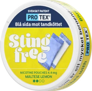 Sting Free tobacco-free snus, slim format, Maltese Lemon flavor, 4 mg/portion, 11 g.