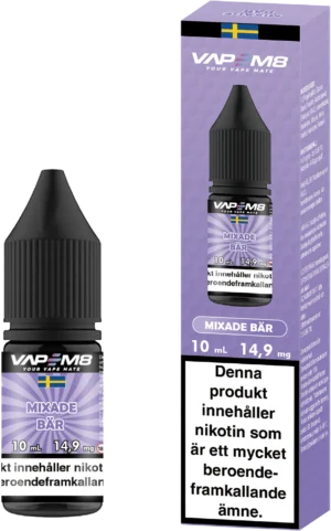 VapeM8 Salt Mixed Berries nicotine salt, 10 ml bottle, 14.9 mg, 50VG/50PG, manufacturer Vapem8, Sweden.