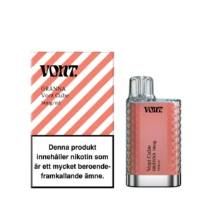 Vont Cube Gränna disposable vape, 14 mg nicotine, cotton candy flavor, 2 ml e-liquid, 1 piece, cooling and child lock.