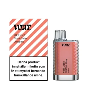 Vont Cube Gränna disposable vape, 20 mg nicotine, cotton candy flavor, 2 ml capacity, cooling, child lock